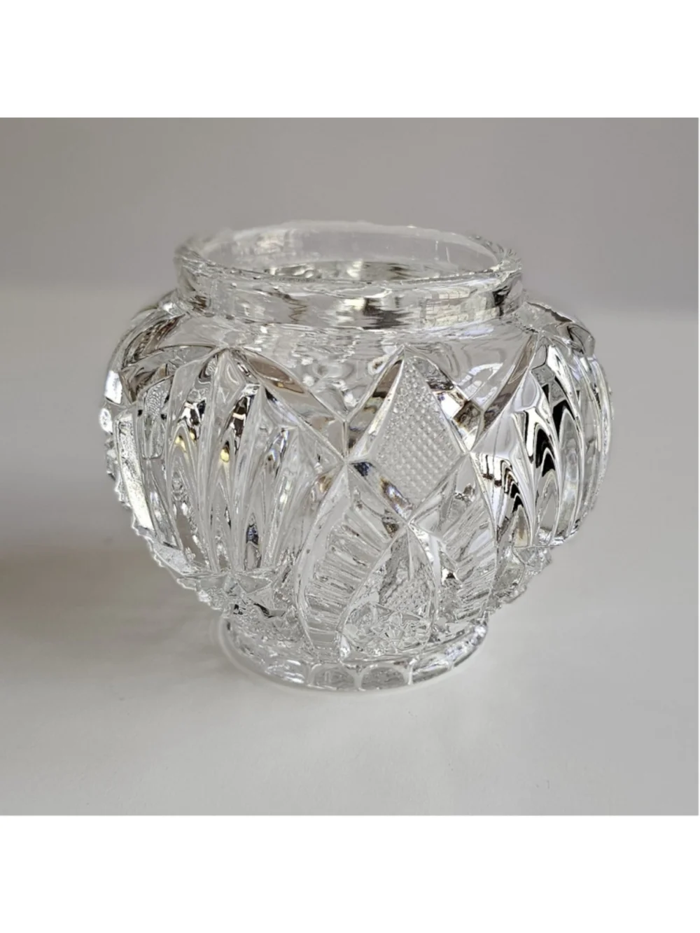 Vintage Pressed Glass Rose Bowl Small Squat Vase Hobstar & Crosshatch Pattern
